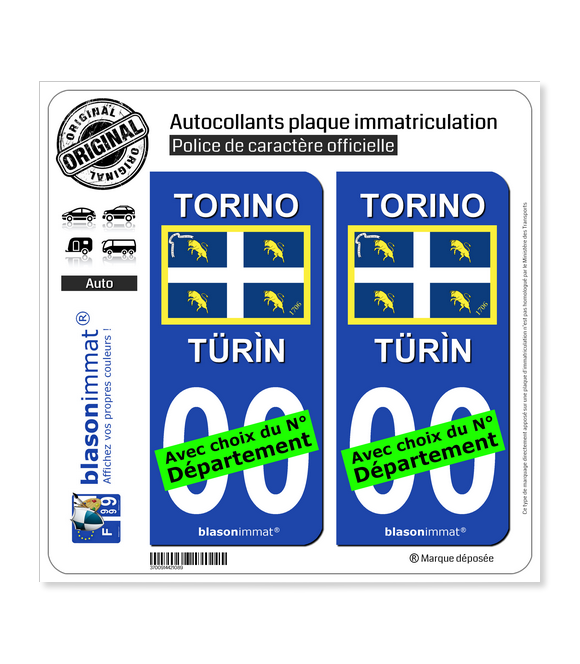 Turin Ville - Drapeau | Autocollant plaque immatriculation