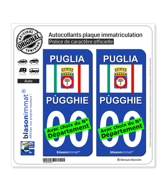 Pouilles Région - Drapeau (Italie) | Autocollant plaque immatriculation