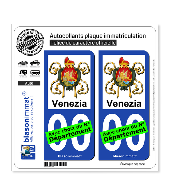 Venise Ville Armoiries JURA 2 Stickers autocollant plaque immatriculation Auto 
