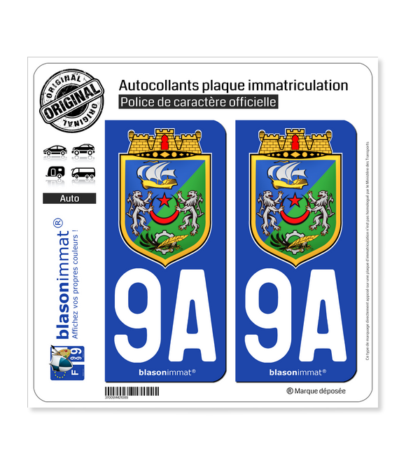 9A Alger - Armoiries | Autocollant plaque immatriculation
