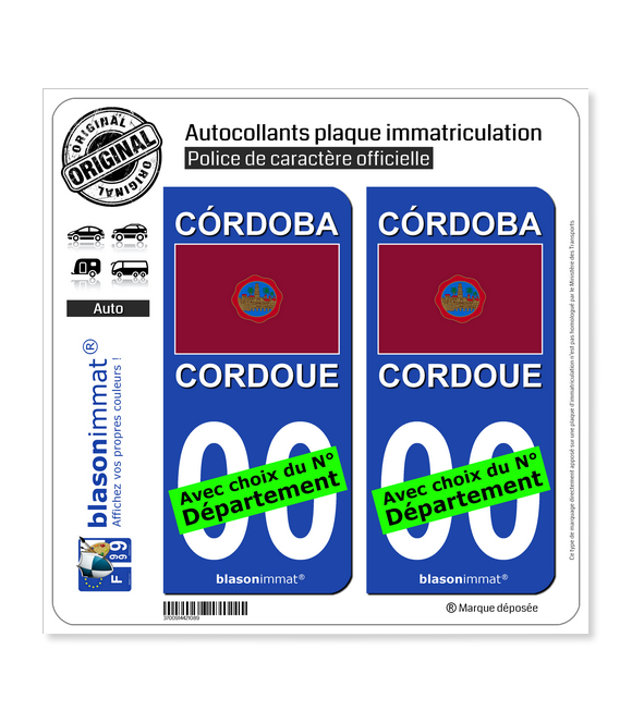 Cordoue Ville - Drapeau (Espagne) | Autocollant plaque immatriculation
