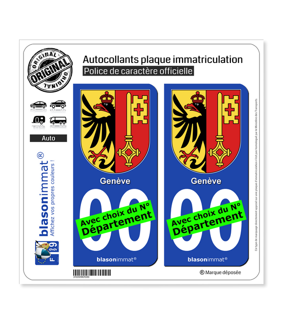 Genève - Armoiries (Suisse) | Autocollant plaque immatriculation