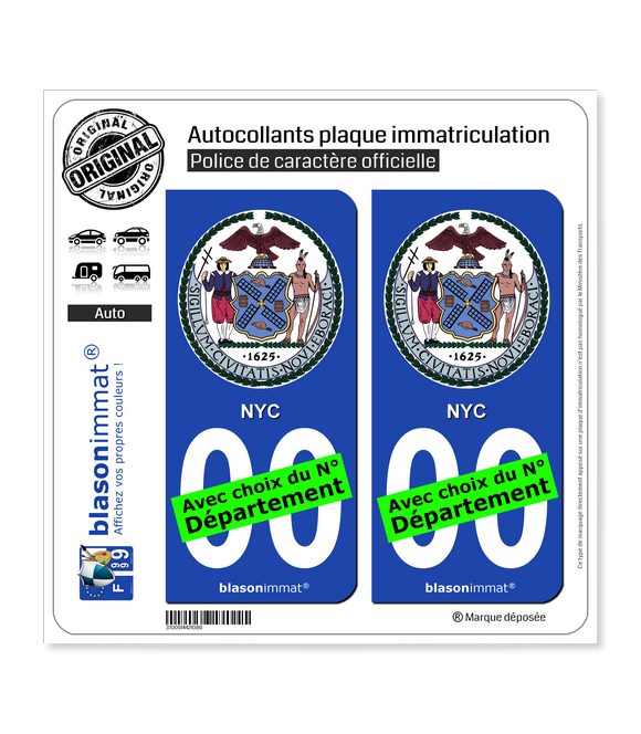 New York - Armoiries | Autocollant plaque immatriculation