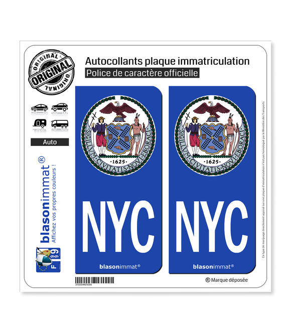 NYC New York - Armoiries | Autocollant plaque immatriculation