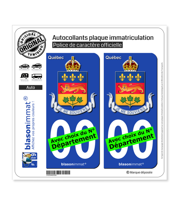 Québec - Armoiries (Canada) | Autocollant plaque immatriculation