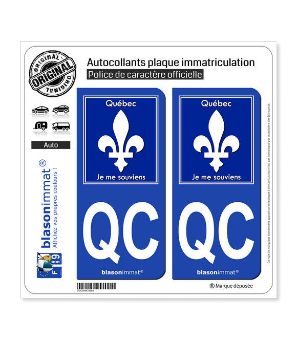 QC Québec - Souvenir (Canada) | Autocollant plaque immatriculation