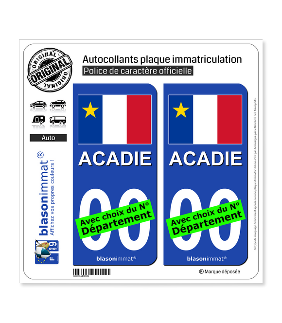 Acadie - Drapeau (Canada) | Autocollant plaque immatriculation