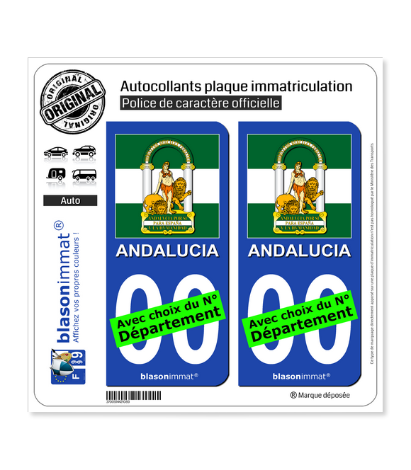 Andalousie - Armoiries Drapées (Espagne) | Autocollant plaque immatriculation