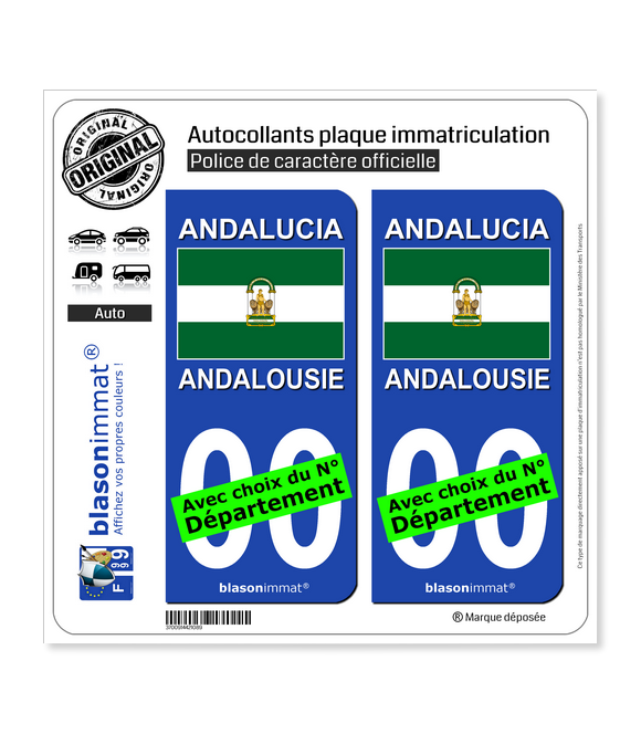 Andalousie - Drapeau (Espagne) | Autocollant plaque immatriculation