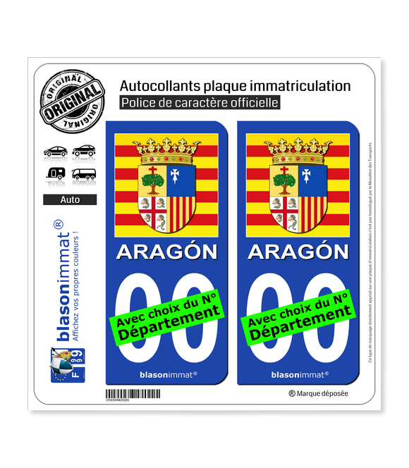 Aragon - Armoiries Drapées (Espagne) | Autocollant plaque immatriculation