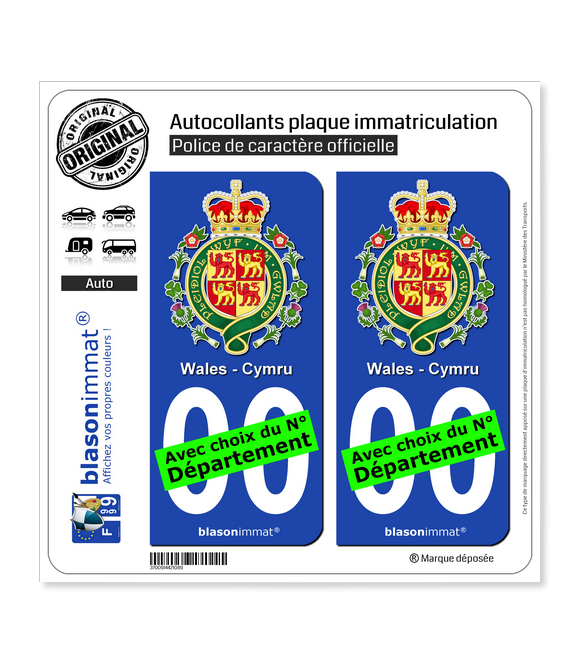 Pays de Galles - Armoiries | Autocollant plaque immatriculation