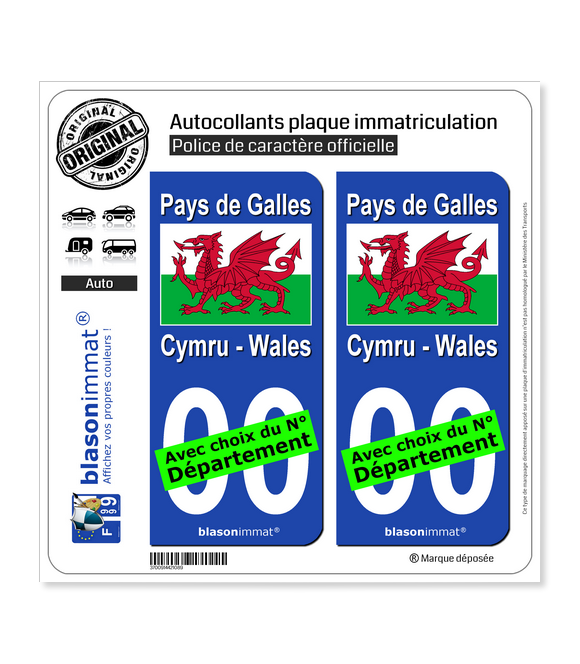 Pays de Galles - Drapeau | Autocollant plaque immatriculation