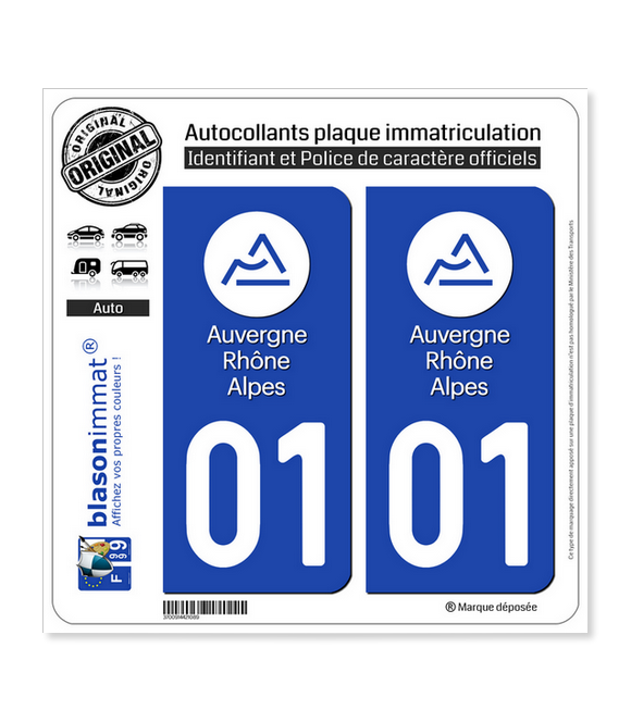 01 Auvergne-Rhône-Alpes - LogoType | Autocollant plaque immatriculation