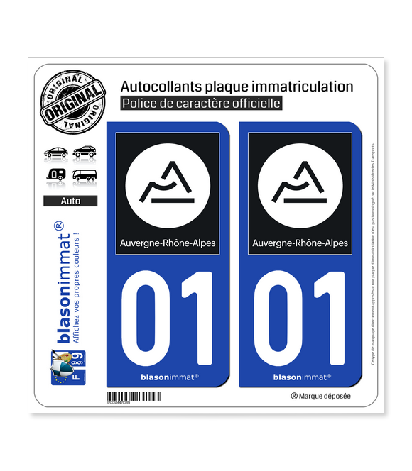 01 Auvergne-Rhône-Alpes - Région II | Autocollant plaque immatriculation