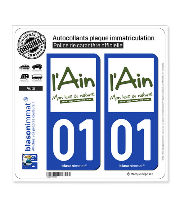 01 Ain - Tourisme | Autocollant plaque immatriculation