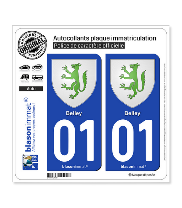 01 Belley - Armoiries | Autocollant plaque immatriculation