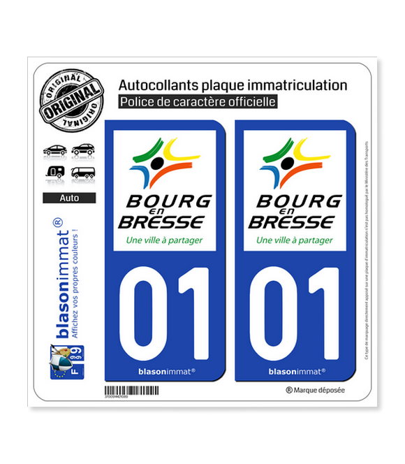01 Bourg-en-Bresse - Ville | Autocollant plaque immatriculation
