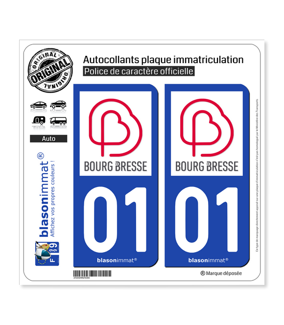 01 Bourg-en-Bresse - Agglo | Autocollant plaque immatriculation