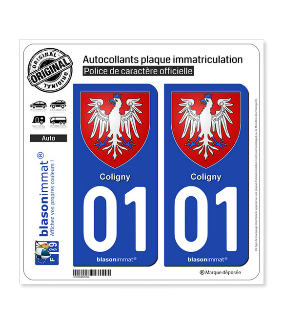 01 Coligny - Armoiries | Autocollant plaque immatriculation