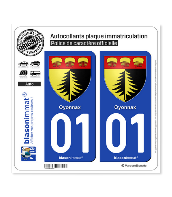 01 Oyonnax - Armoiries | Autocollant plaque immatriculation