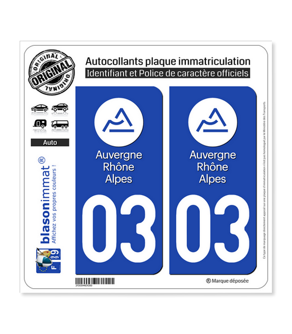 03 Auvergne-Rhône-Alpes - LogoType | Autocollant plaque immatriculation