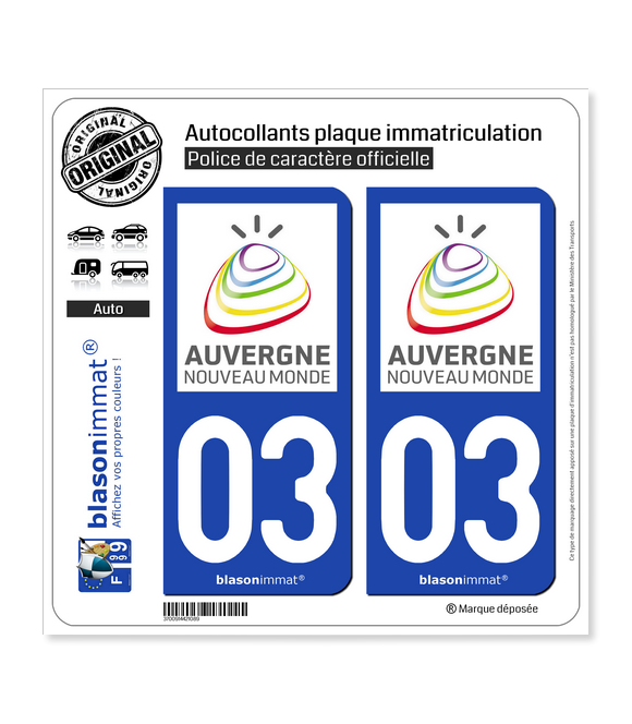 03 Auvergne - Tourisme | Autocollant plaque immatriculation