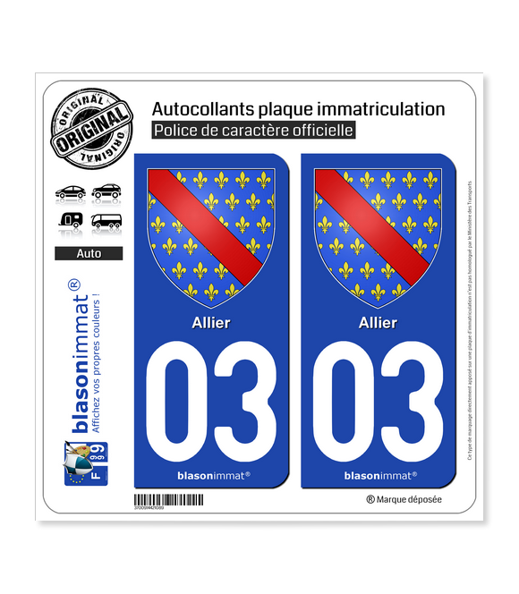03 Allier - Armoiries | Autocollant plaque immatriculation