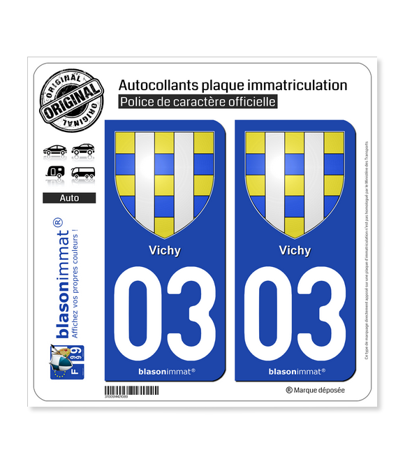 03 Vichy - Armoiries | Autocollant plaque immatriculation