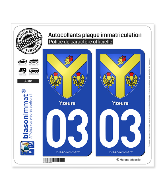 03 Yzeure - Armoiries | Autocollant plaque immatriculation