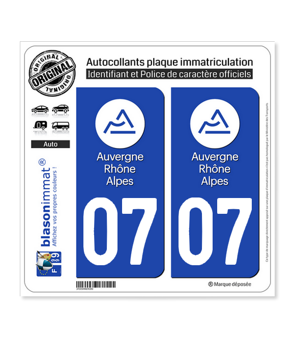 07 Auvergne-Rhône-Alpes - LogoType | Autocollant plaque immatriculation