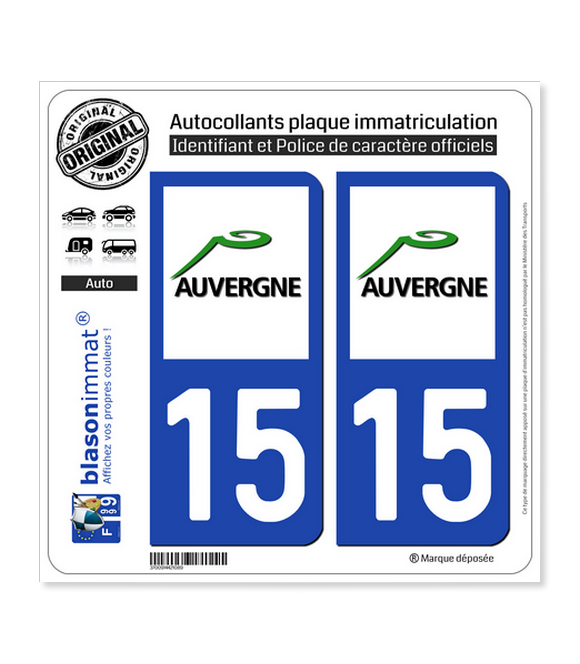 15 Auvergne - LogoType | Autocollant plaque immatriculation