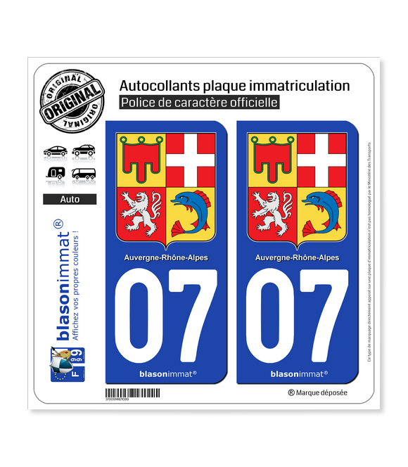 07 Auvergne-Rhône-Alpes - Armoiries | Autocollant plaque immatriculation