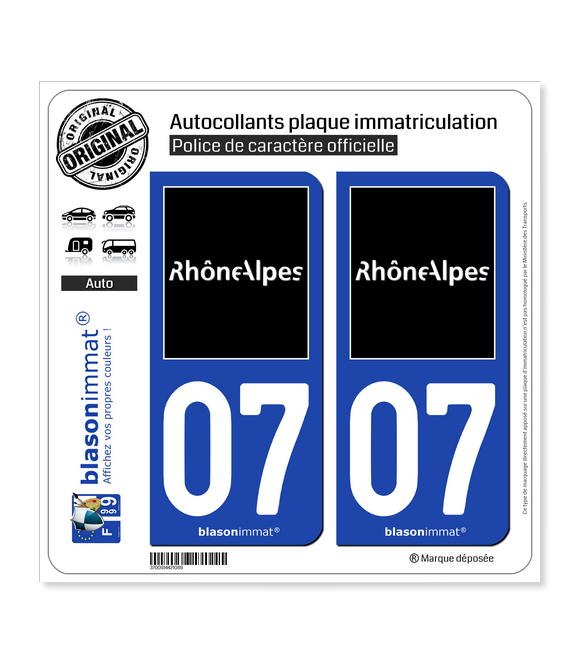 07 Rhône-Alpes - Tourisme | Autocollant plaque immatriculation