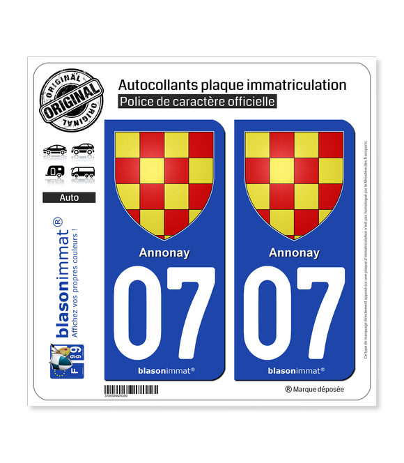 07 Annonay - Armoiries | Autocollant plaque immatriculation