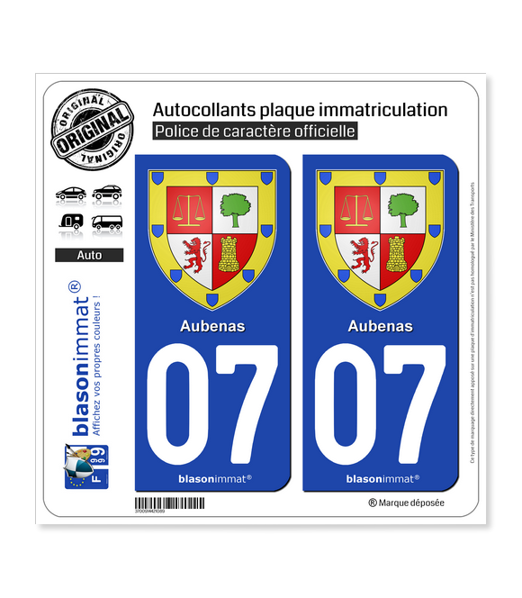 07 Aubenas - Armoiries | Autocollant plaque immatriculation