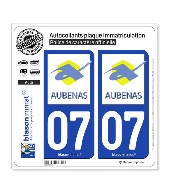 07 Aubenas - Ville | Autocollant plaque immatriculation