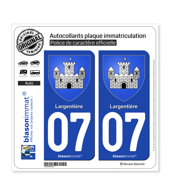 07 Largentière - Armoiries | Autocollant plaque immatriculation