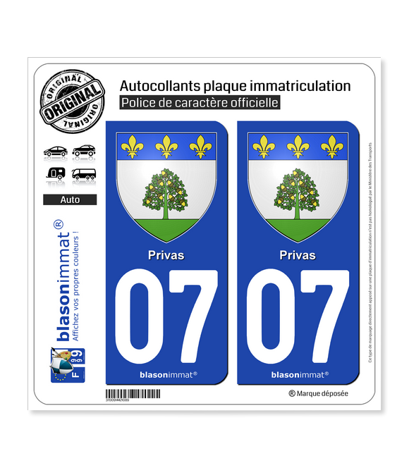 07 Privas - Armoiries | Autocollant plaque immatriculation