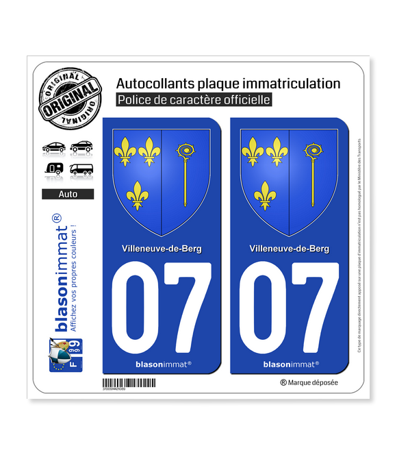 07 Villeneuve-de-Berg - Armoiries | Autocollant plaque immatriculation