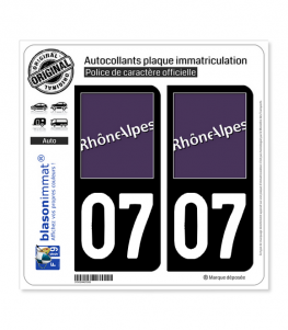 07 Rhône-Alpes - LogoType | Autocollant plaque immatriculation (Fond Noir)