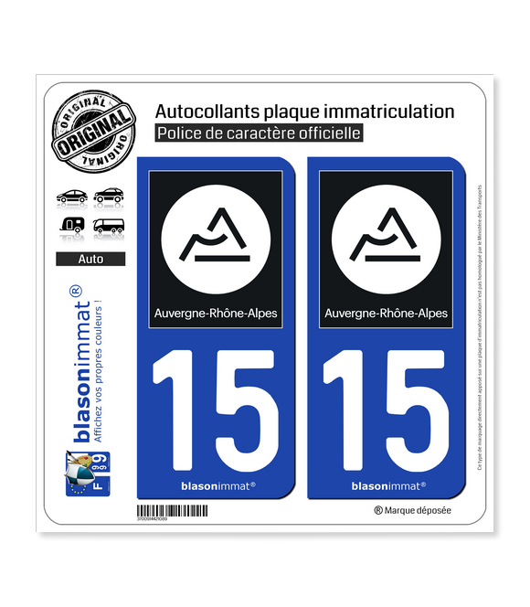 15 Auvergne-Rhône-Alpes - Région II | Autocollant plaque immatriculation