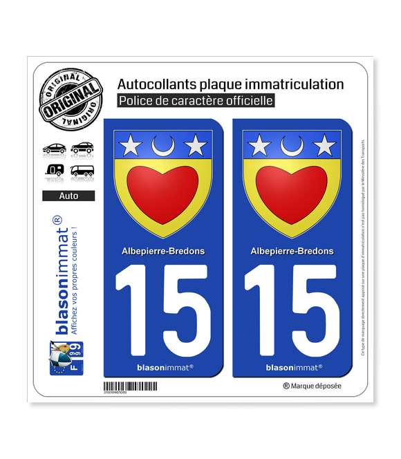 15 Albepierre-Bredons - Armoiries | Autocollant plaque immatriculation