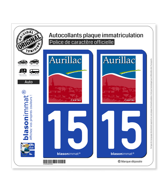 15 Aurillac - Ville | Autocollant plaque immatriculation