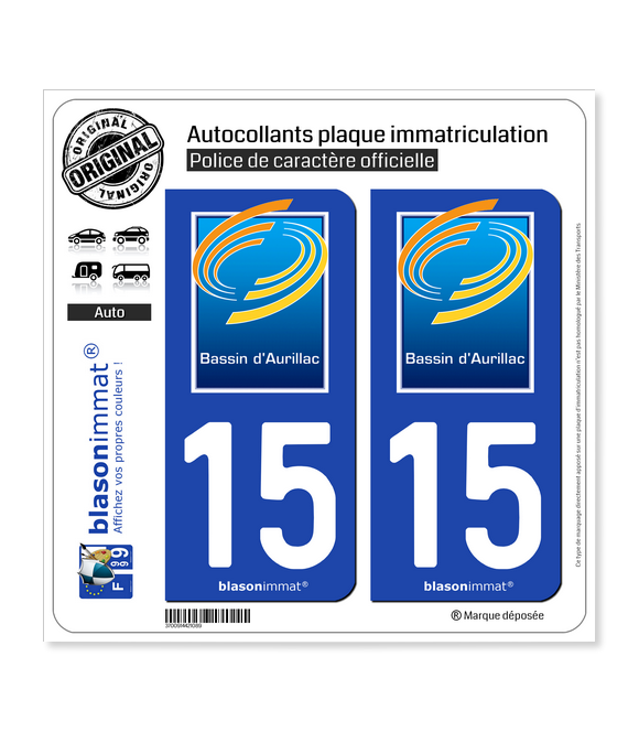 15 Aurillac - Agglo | Autocollant plaque immatriculation