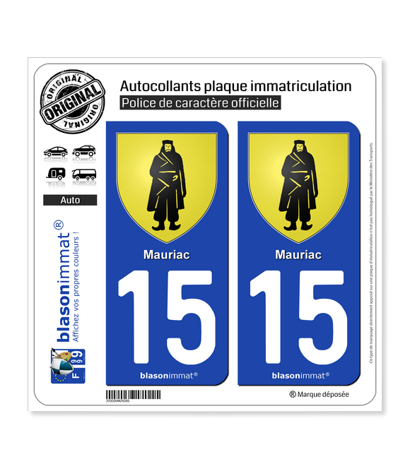 15 Mauriac - Armoiries | Autocollant plaque immatriculation