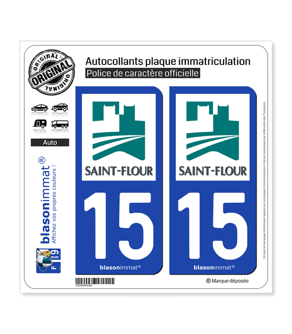 15 Saint-Flour - Ville | Autocollant plaque immatriculation