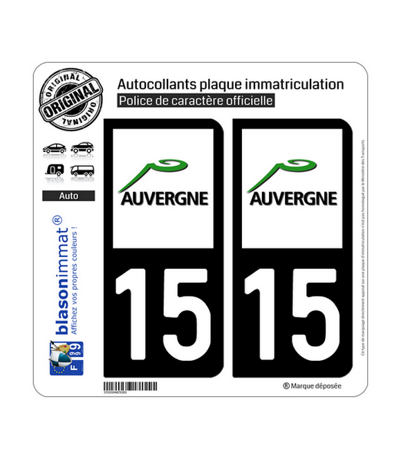 Autocollants Immatriculation Style Auvergne – Département 01 – Pack De 2 – Décor Voiture