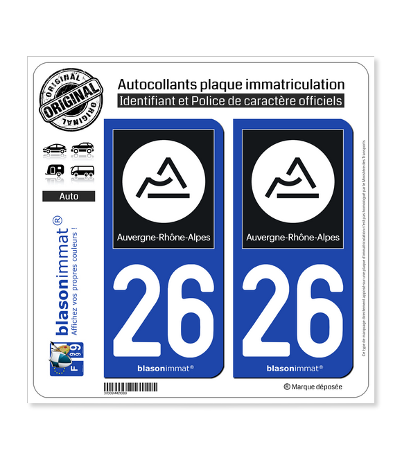 26 Auvergne-Rhône-Alpes - Région II | Autocollant plaque immatriculation