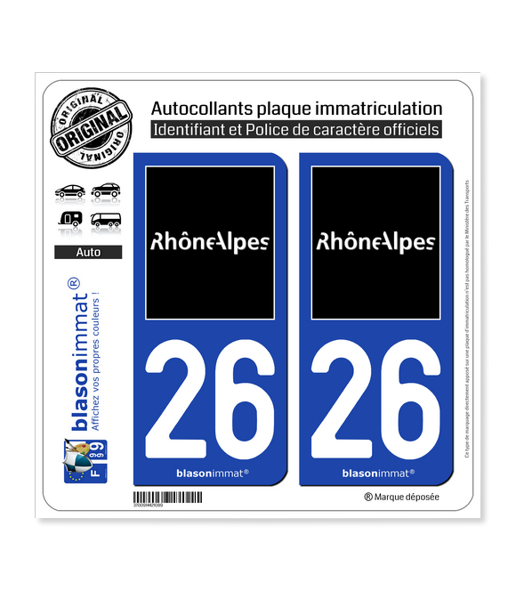 26 Rhône-Alpes - Tourisme | Autocollant plaque immatriculation