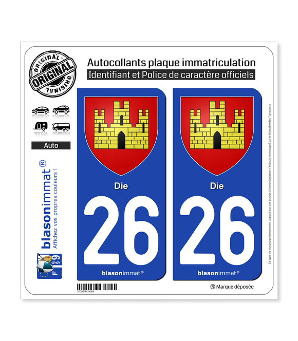 26 Die - Armoiries | Autocollant plaque immatriculation